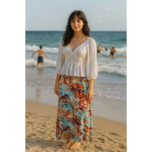 Zen Knits XL Maxi Skirt Abstract Beach Summer Travel Soft Ocean Vacation Coastal